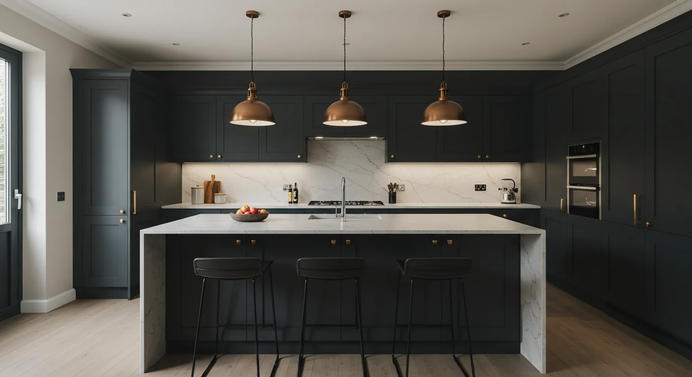 High-end luxury handleless kitchen with quartz island by KITWOOD Lebanon