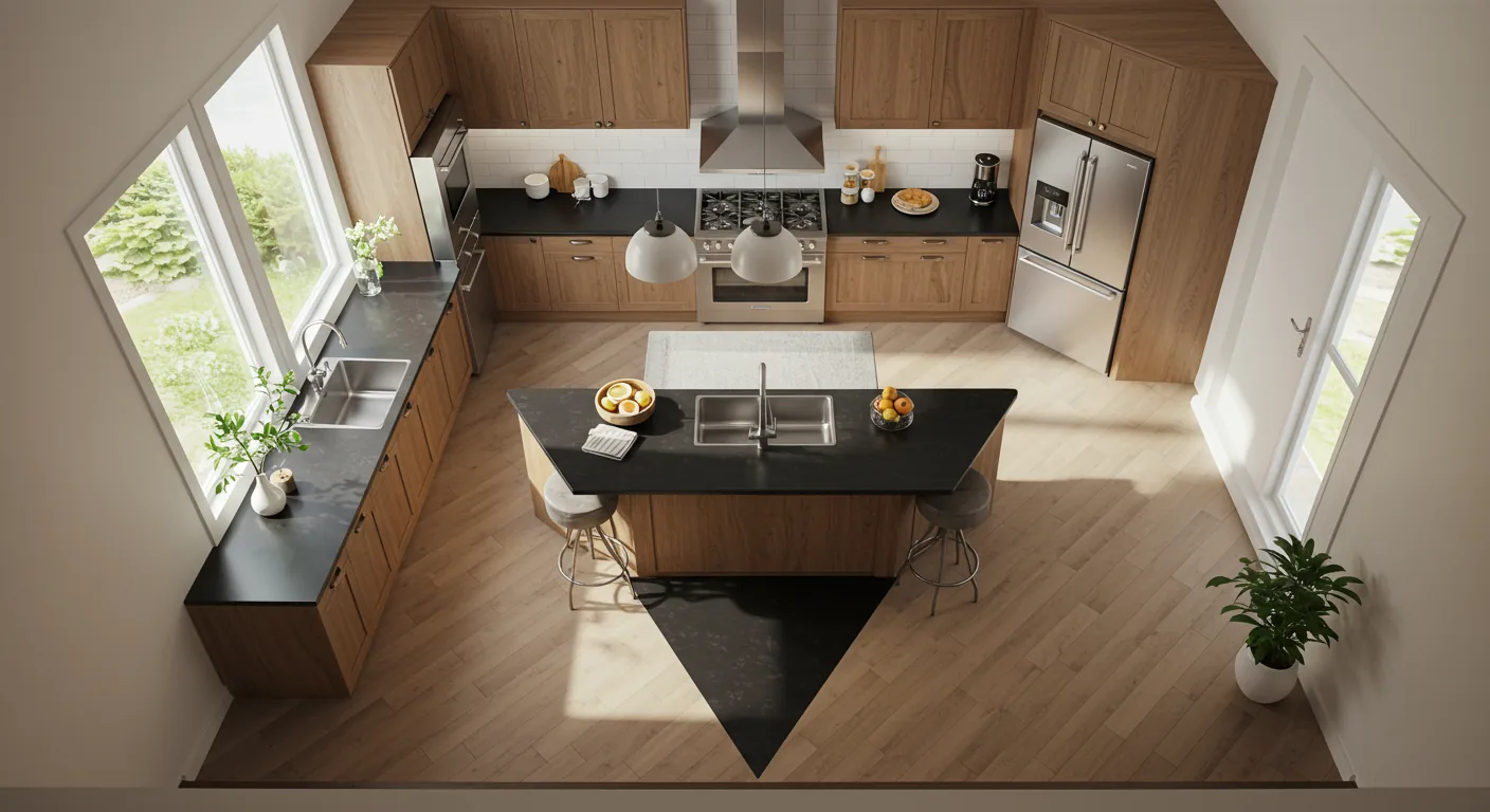 Ideal kitchen design guidelines — top-down view of optimized kitchen layout KITWOOD Lebanon