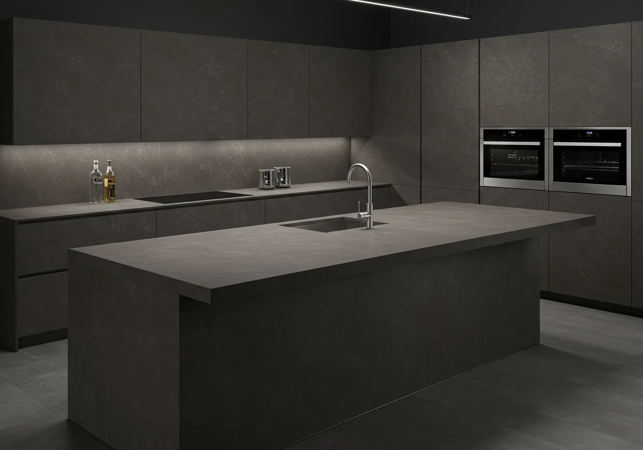 Large format ceramic slab kitchen countertop — Italian design surface
