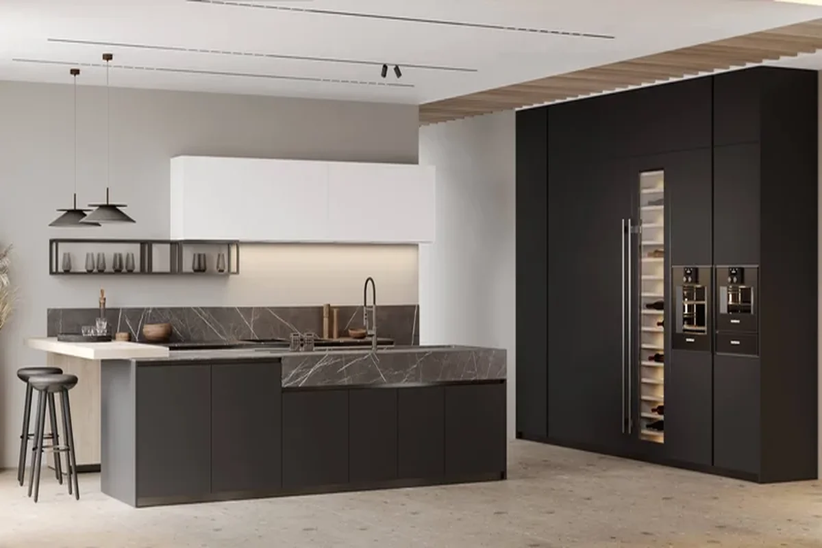 Kitchen worktop materials Lebanon — KITWOOD kitchen with quartz worktop and island