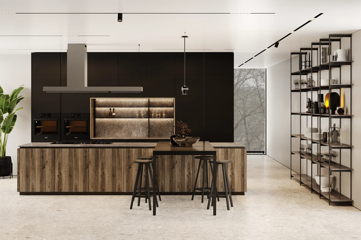 Custom kitchen Lebanon cost guide 2026 — KITWOOD bespoke kitchen with island and stone worktop