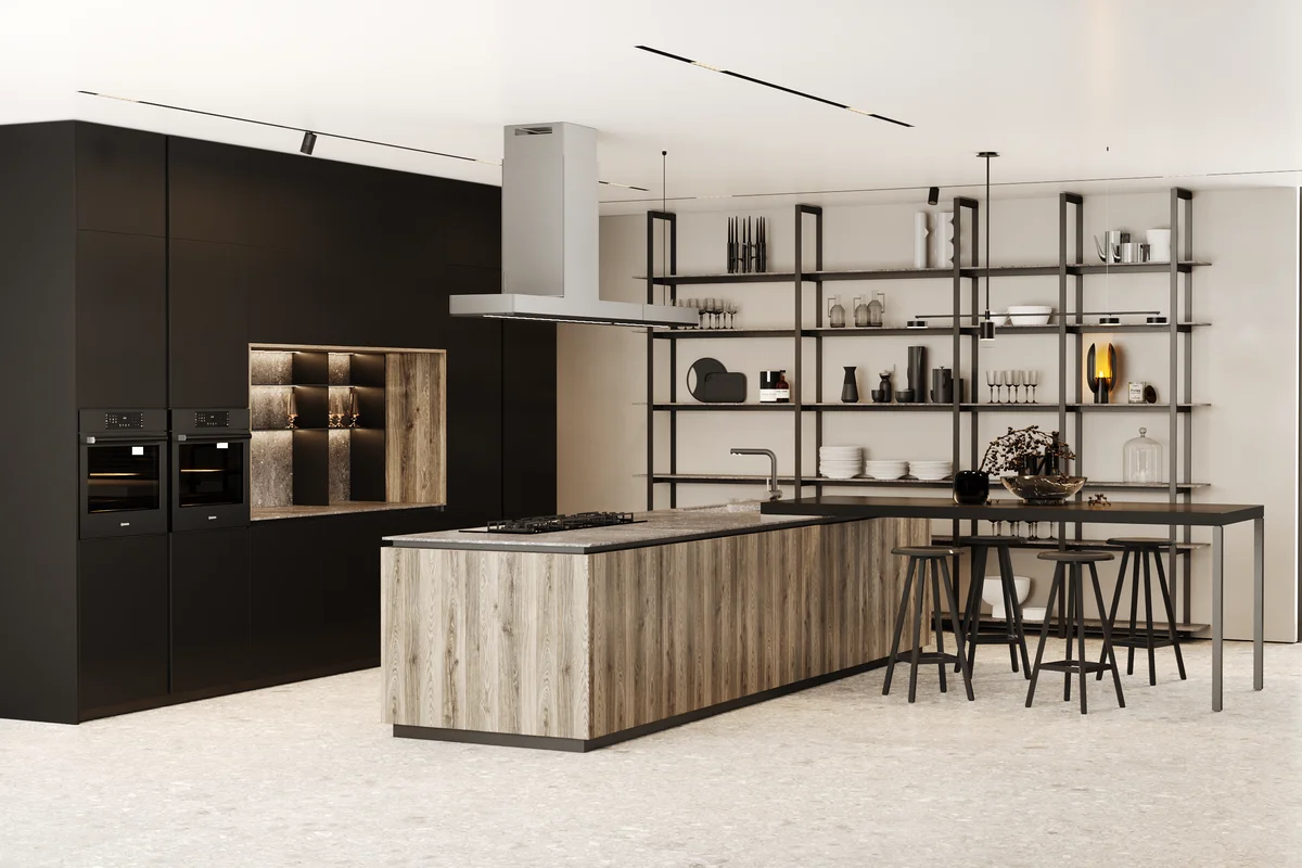 Best kitchen materials Lebanon — KITWOOD open-plan kitchen with premium finishes