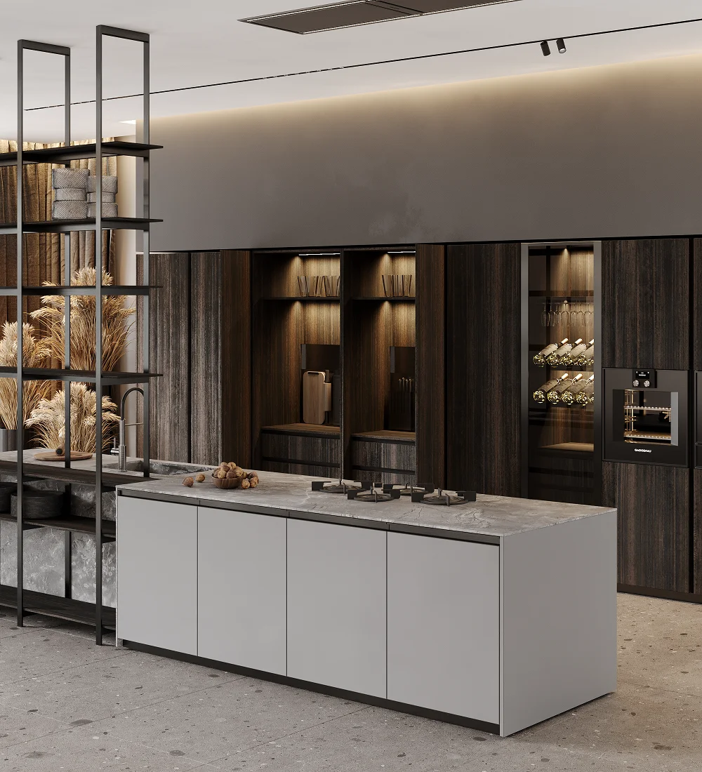 Luxury kitchen design Lebanon — KITWOOD bespoke dark and light contrast finishes