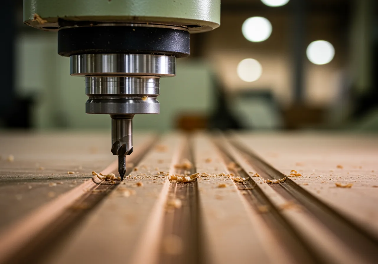 CNC precision machining of wood panel in KITWOOD manufacturing facility — advanced production engineering Lebanon