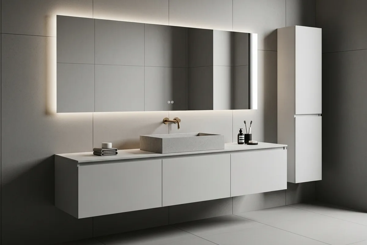 Double basin vanity unit in white lacquer — bespoke bathroom furniture