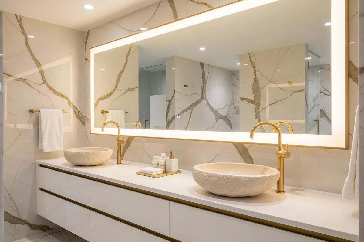 Luxury bathroom with mineral composite basin and matte finish — high-end vanity