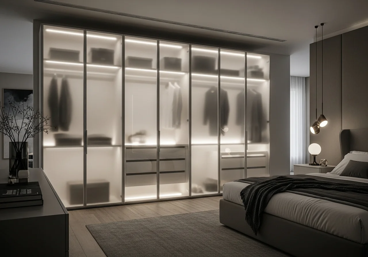 Frosted glass wardrobe Lebanon ultra-thin aluminium profile custom closet — KLOZET® glass door system KITWOOD