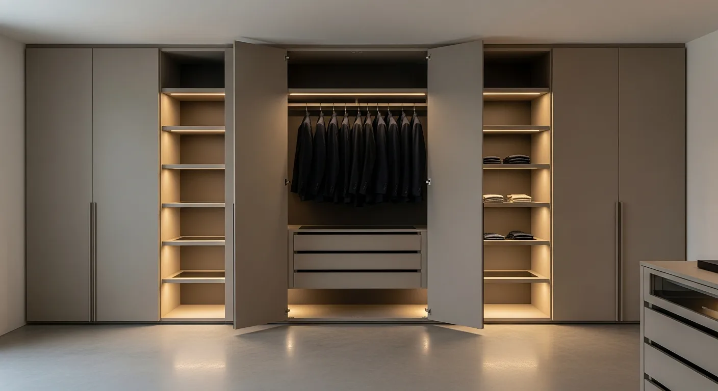 Custom wardrobes Lebanon — KLOZET by KITWOOD premium wardrobe systems with integrated lighting and sliding doors