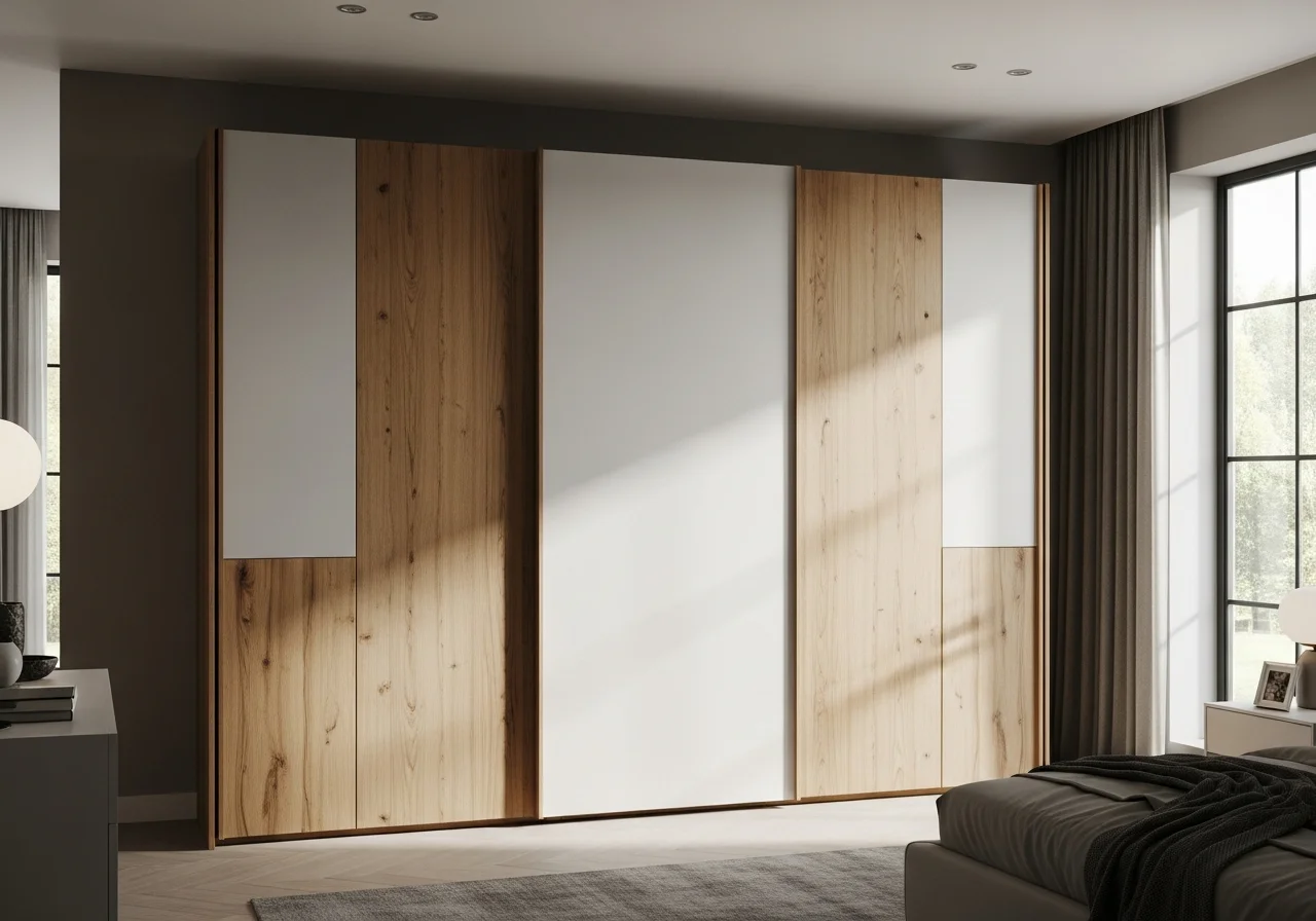 Sliding wardrobe Lebanon oak veneer white lacquer combination Italian design — KLOZET® sliding closet Beirut