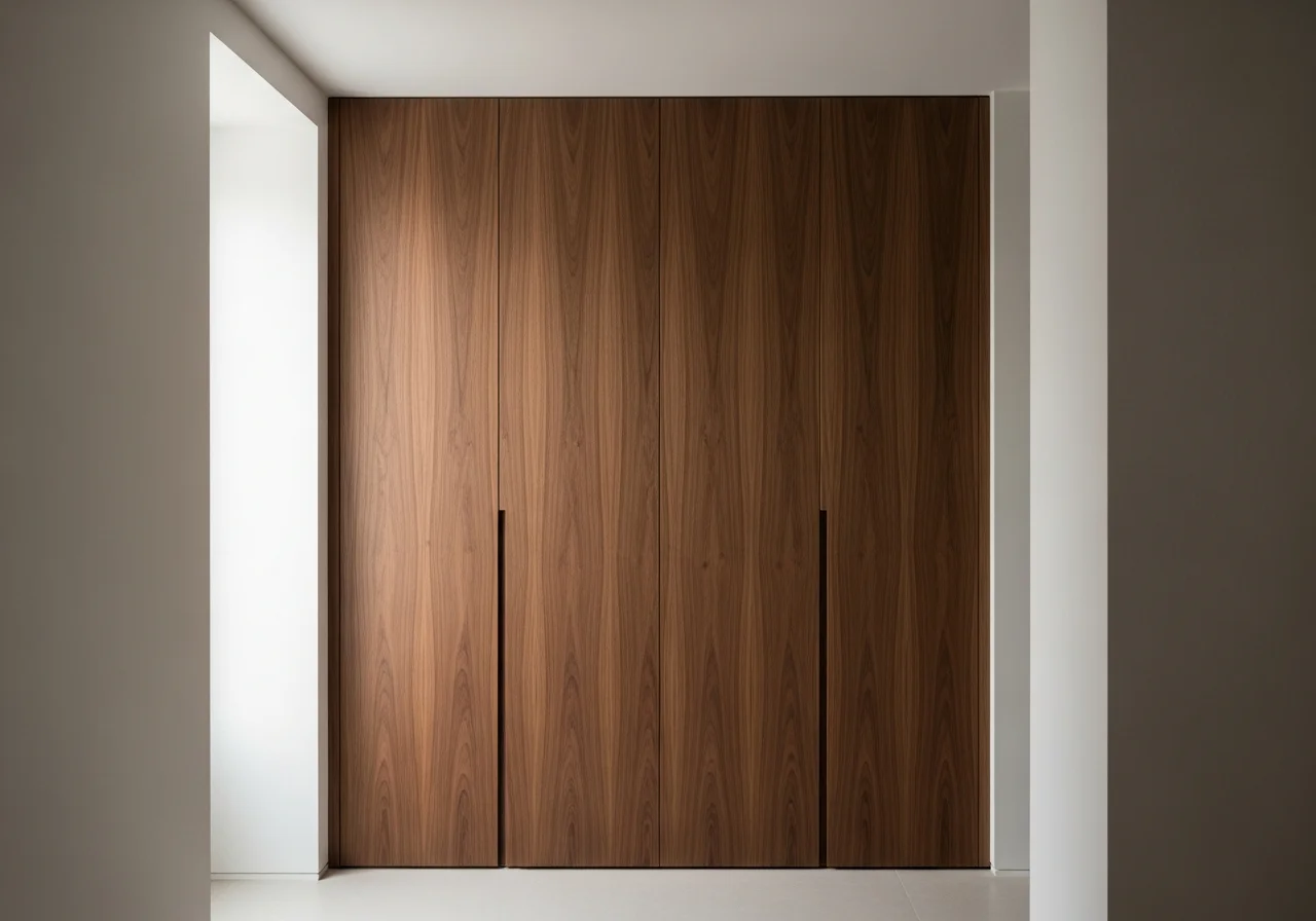 Fitted bedroom wardrobe Lebanon dark walnut veneer six-panel floor-to-ceiling — KLOZET® KITWOOD bespoke closet