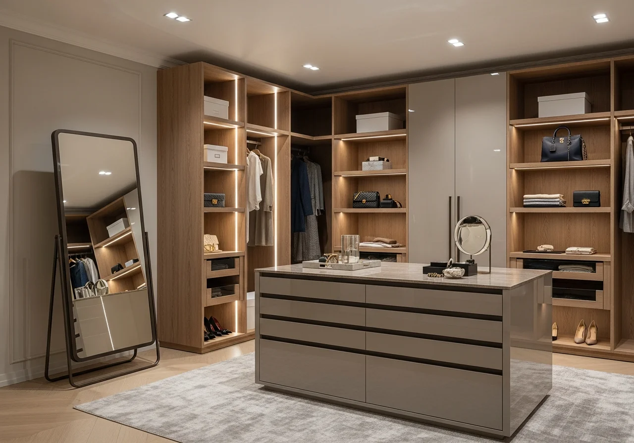 Walk-in closet Lebanon oak lacquer open storage dressing room — KLOZET® custom walk-in wardrobe KITWOOD Lebanon